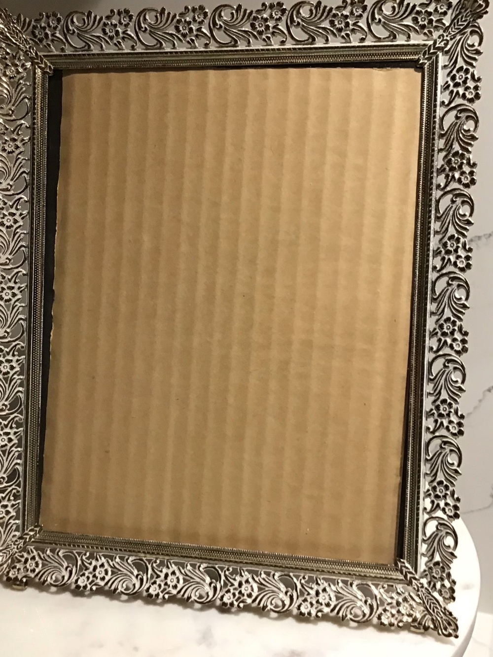 Vintage ornate sliver look metal frame 8.5x11 inches